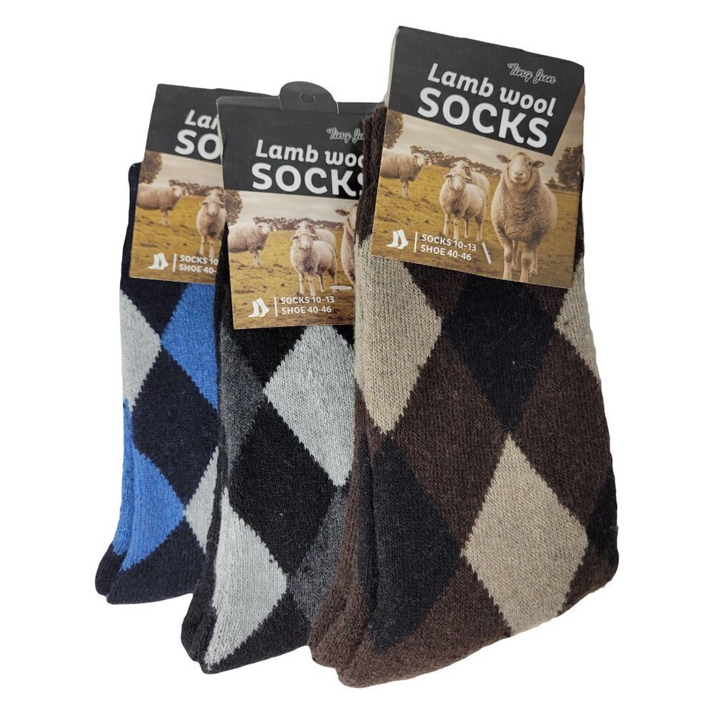 Men Lamb Wool Socks Warm Winter Heavy Duty, Arguable Pattern, 3 Pairs, NWT A